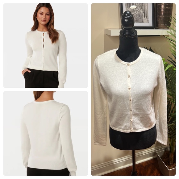 House of Harlow 1960 Ivory 100% Cashmere Cardigan Sweater Small - Picture 5 of 13